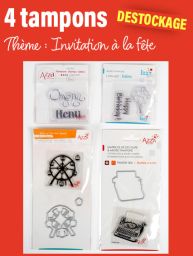 4 tampons - Thème "Invitation à la fête" pour le scrapbooking et les cartes créatives