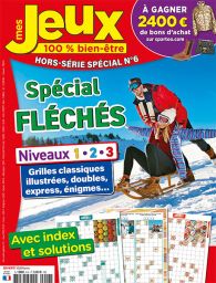 Le magazine Mes jeux 100% Bien Etre HSS 06 vous fait découvrir des Grilles classiques, grilles illustrées, doubles, express, énigmes… 120 pages de mots fléchés avec les index et les solutions - Achat magazine sur Divertistore.com