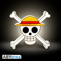 Lampe One Piece Skull allumée représentant le symbole de Monkey D. Luffy sur fond sombre