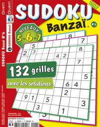 Le magazine Sudoku Banzai n°6 de Diverti Editions de niveaux 5-6-7 et ses 132 grilles pour des heures de concentration