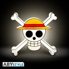 Lampe One Piece Skull allumée représentant le symbole de Monkey D. Luffy sur fond sombre