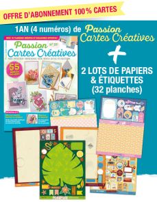 Abonnement 1 AN à Passion Cartes Créatives + 2 lots de papiers et étiquettes créatives